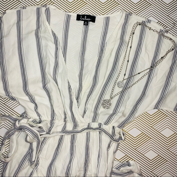 Lulus Climb Aboard Grey and White Striped Romper! - Picture 12 of 12